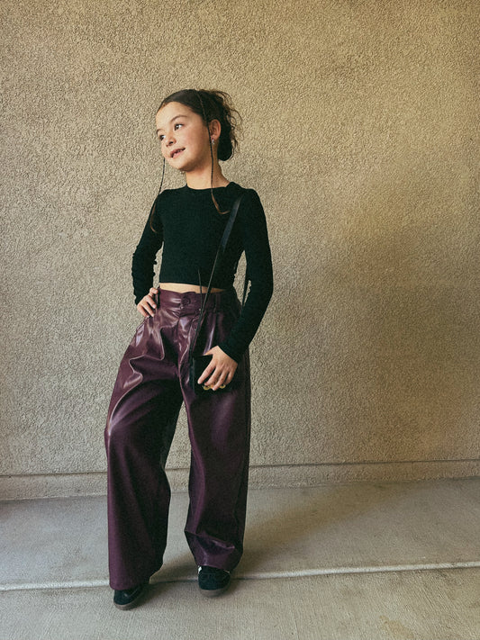 Faux leather cherry pants